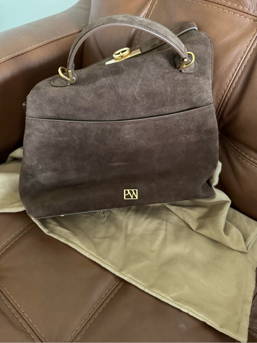 Parisa Wang Suede Top-Handle Women's Handbag in Chococate Brown - Medium Grace b - Picture 4 of 5